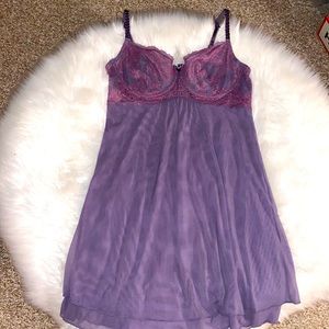 Flirty Sheer Purple w/Pink Lace Nightie - Sz L